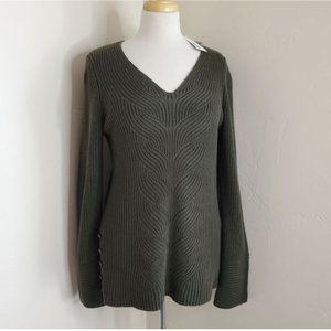 NWT Sonoma cable knit sweater Size M dark army green nautical anchor buttons